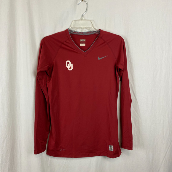 Nike University of Oklahoma V-neck Long Sleeve Shirt Size Medium - Picture 3 of 4